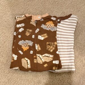 Burt's Bees Baby Cream and Brown Striped Footed Pajamas